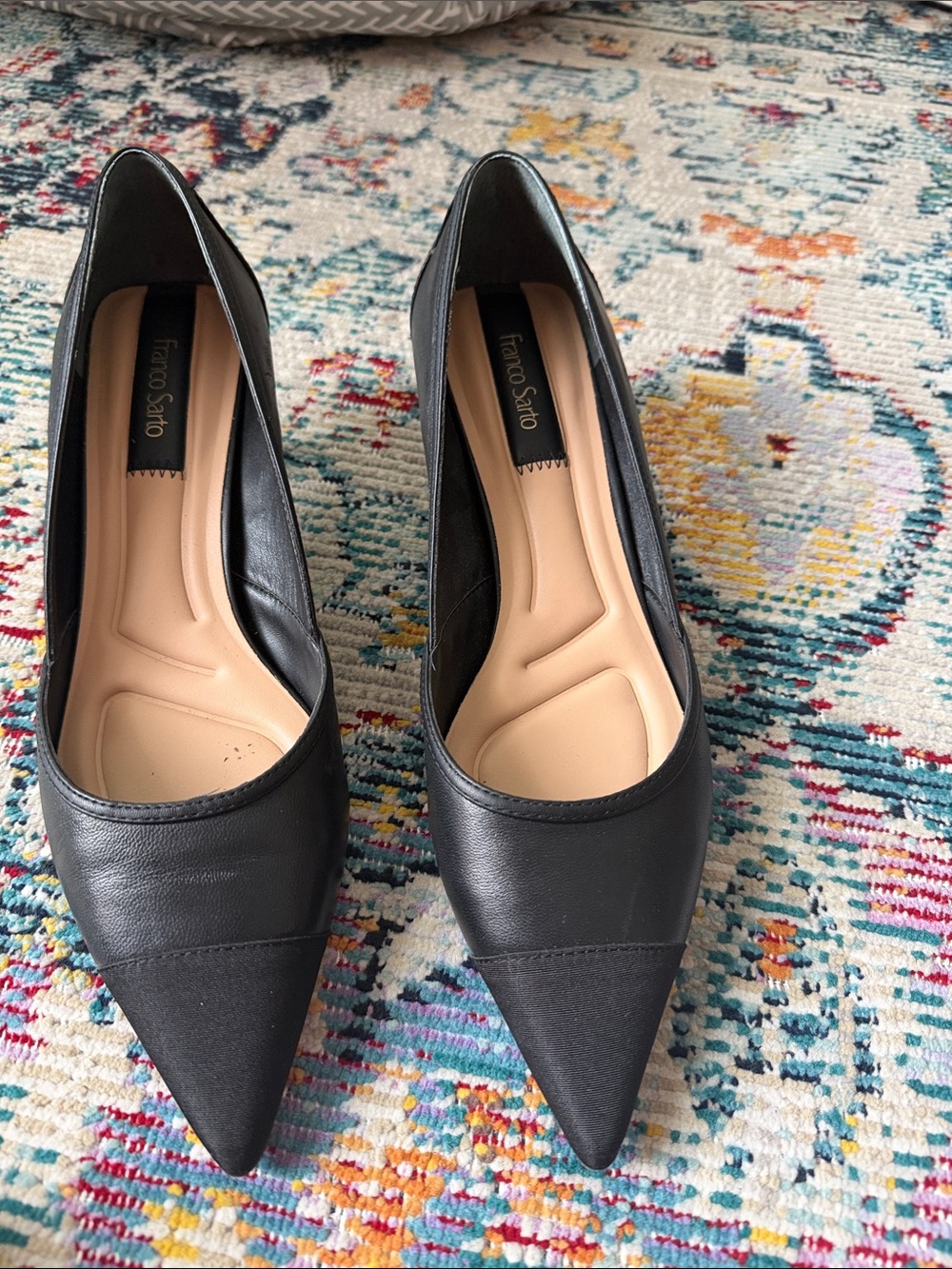 Franco Sarto Black Pointed Toe Leather Pumps